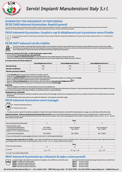 Normative per indumenti di protezione