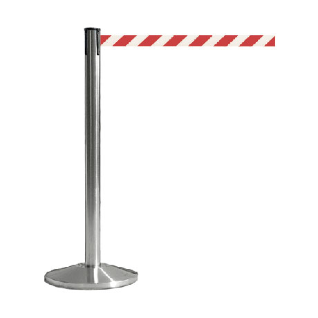 Colonnina tendinastro base acciaio spazzolato nastro colore rosso-bianco Colonnina tendinastro base acciaio spazzolato nastro colore rosso-bianco